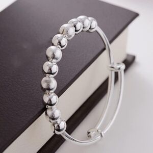Elegant Sterling Silver Beaded Women's Bangle Bracelet